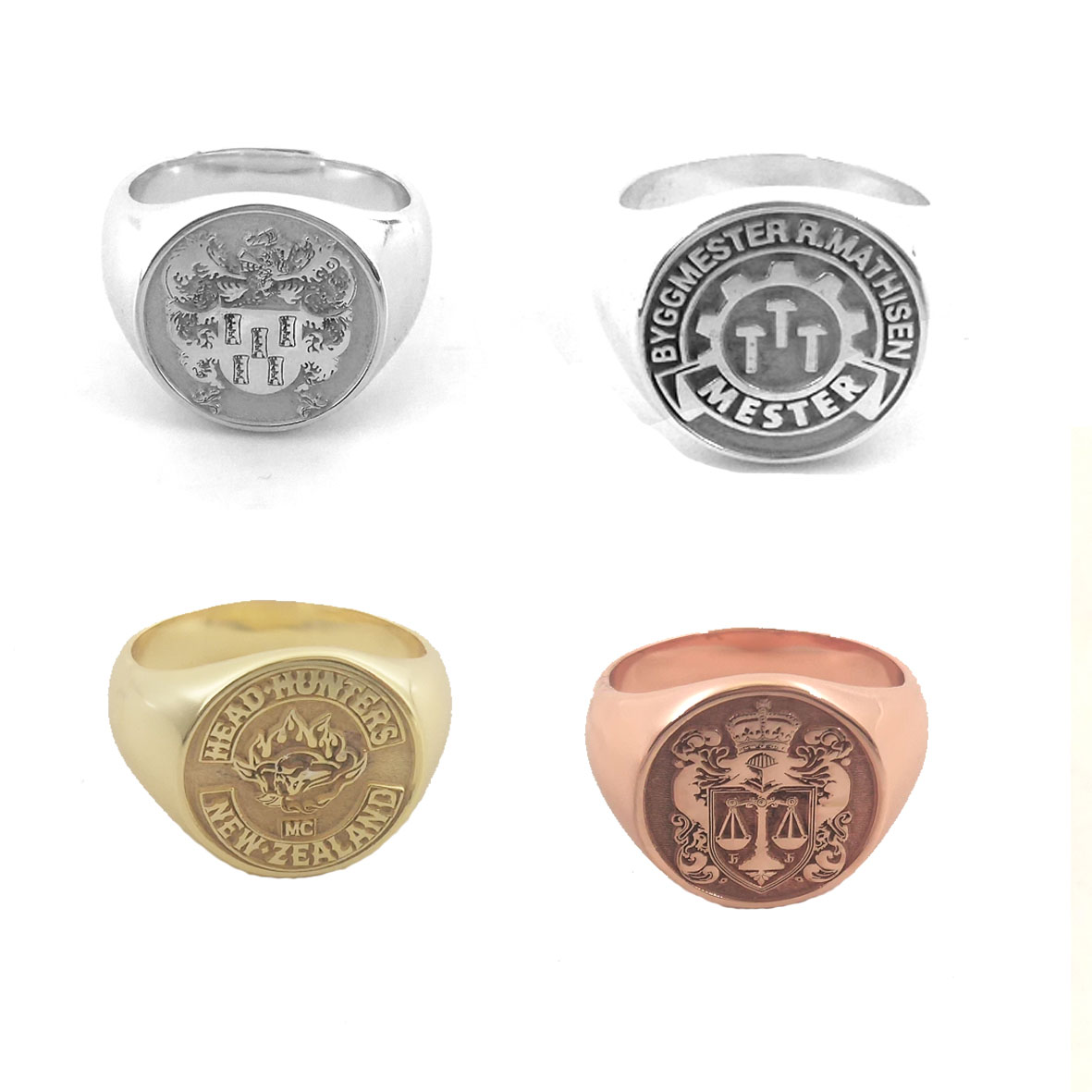 Mens Signet Ring - Anillo superior redondo grabado personalizado de