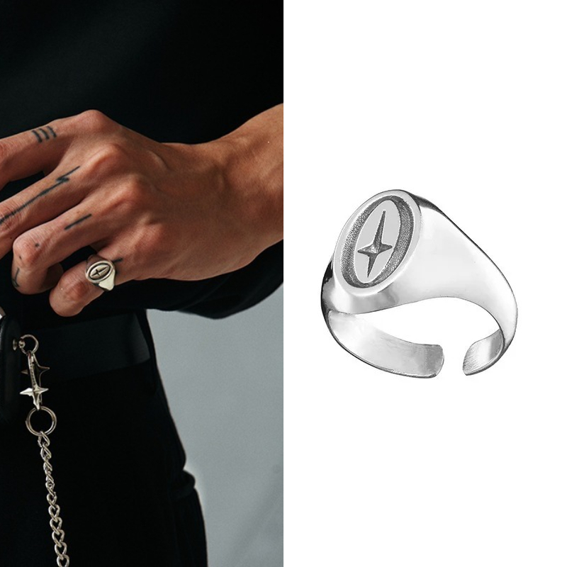 Mens Signet Ring - Anillo Abierto Minimalista con Sello de