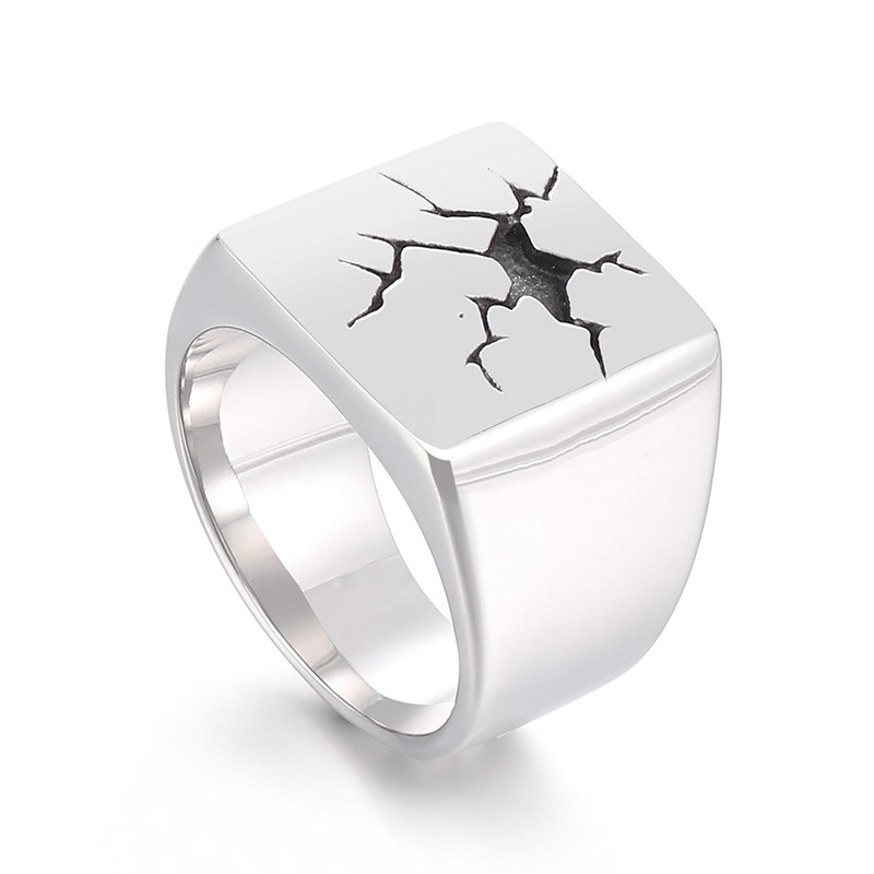 Mens Signet Ring - Diseño agrietado de acero inoxidable para