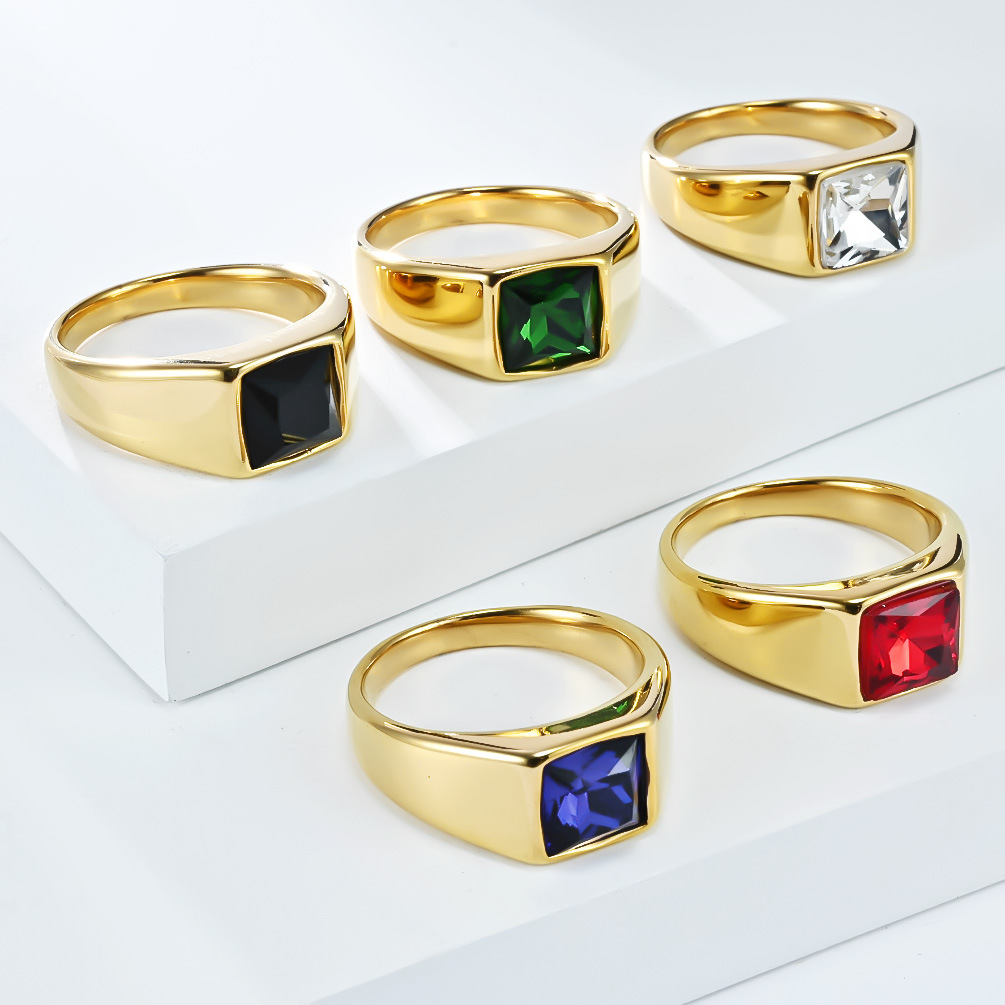 Mens Signet Ring - Anillo de sello de gema cuadrada