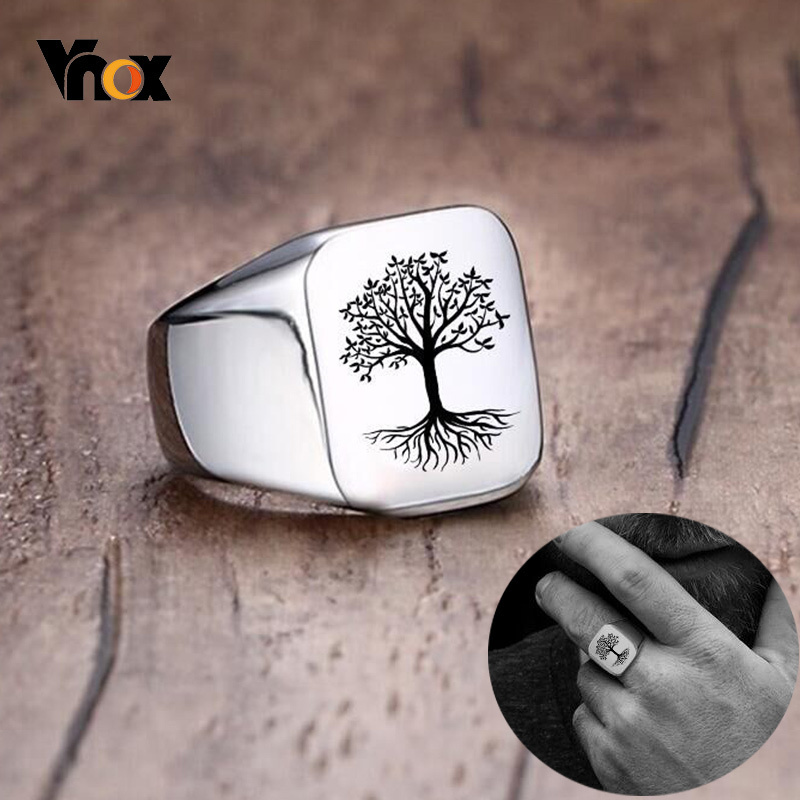 Mens Signet Ring - Vnox Rock Punk Árbol de la