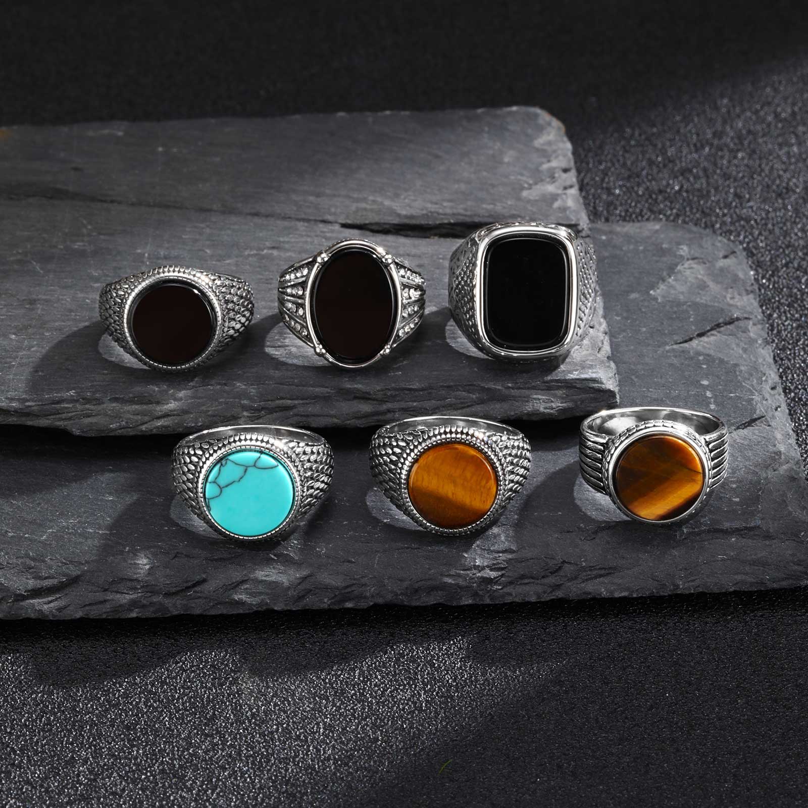 Mens Signet Ring - Anillo de piedra Natural de ojos