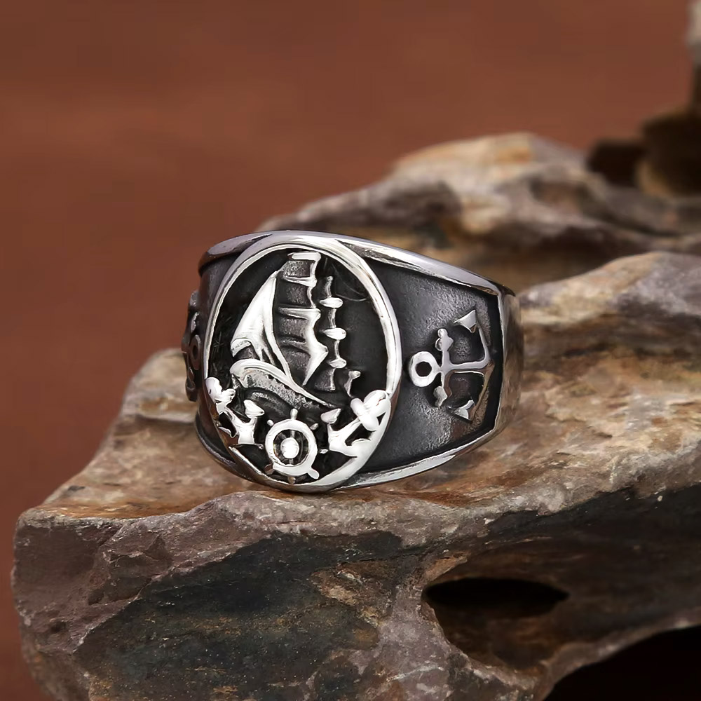 Mens Signet Ring - Anillo de sello vintage náutico nórdico