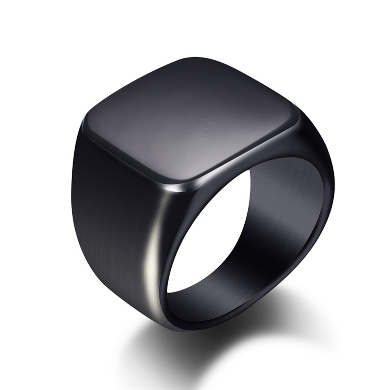 Mens Signet Ring - Anillos de acero inoxidable lisos negros