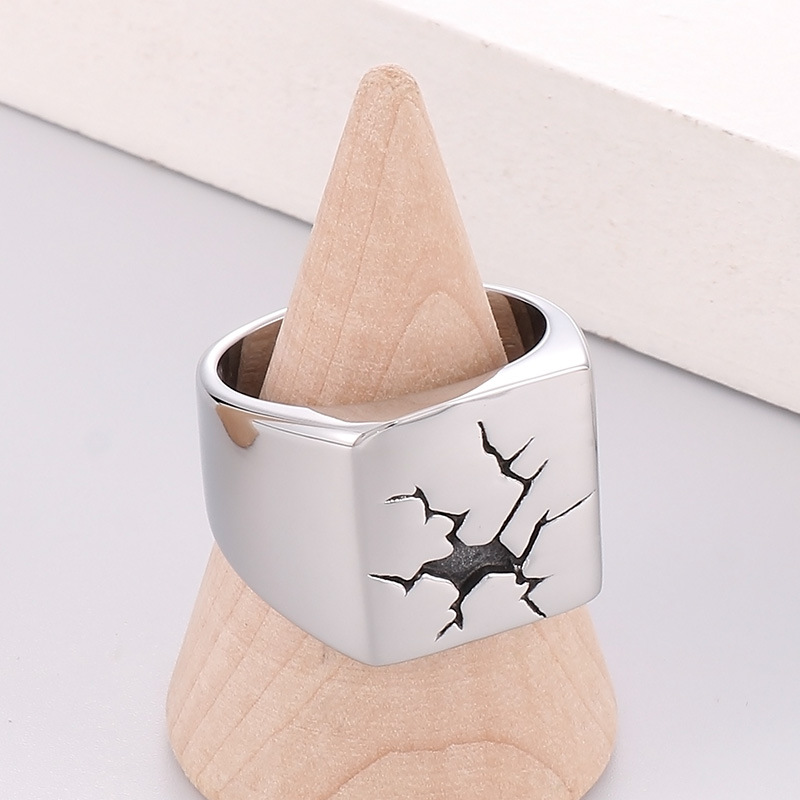 Diseño agrietado de acero inox - Mens Signet Ring reseña y precio