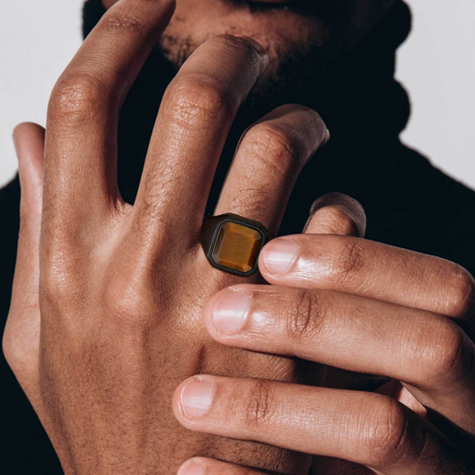 Anillo de piedra de ojo de tig - Mens Signet Ring reseña y precio