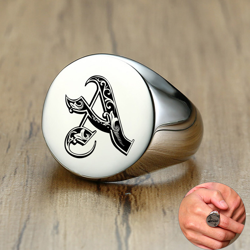 Vnox-Anillo de sello inicial c - Mens Signet Ring reseña y precio
