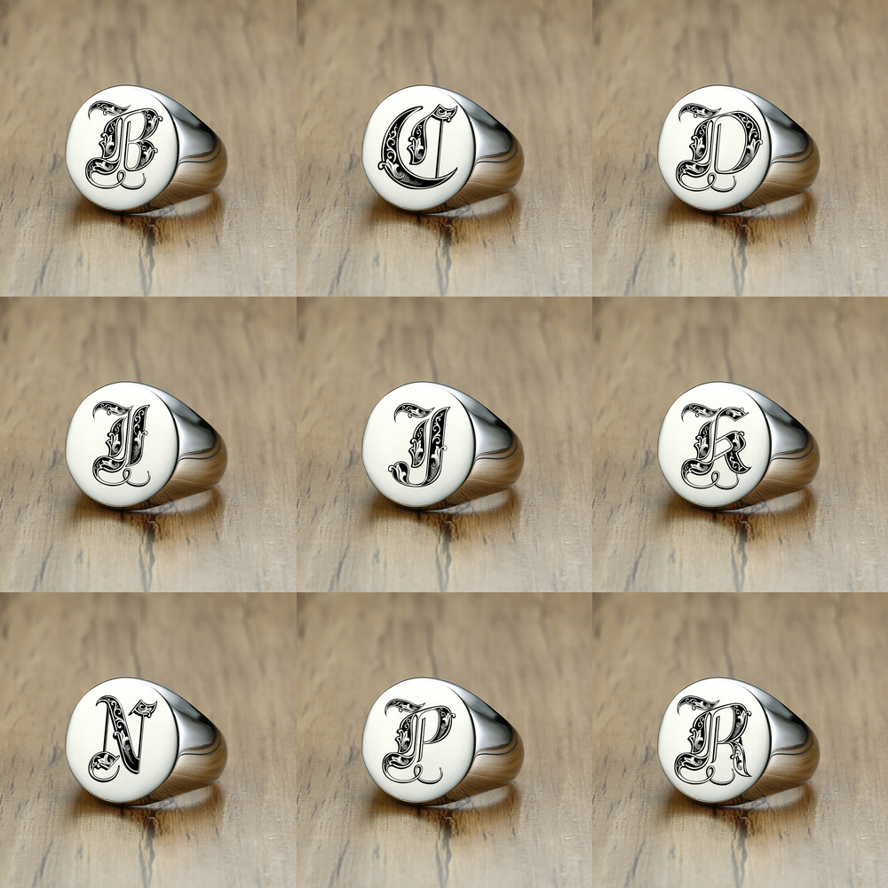Vnox-Anillo de sello inicial c - Mens Signet Ring reseña y precio